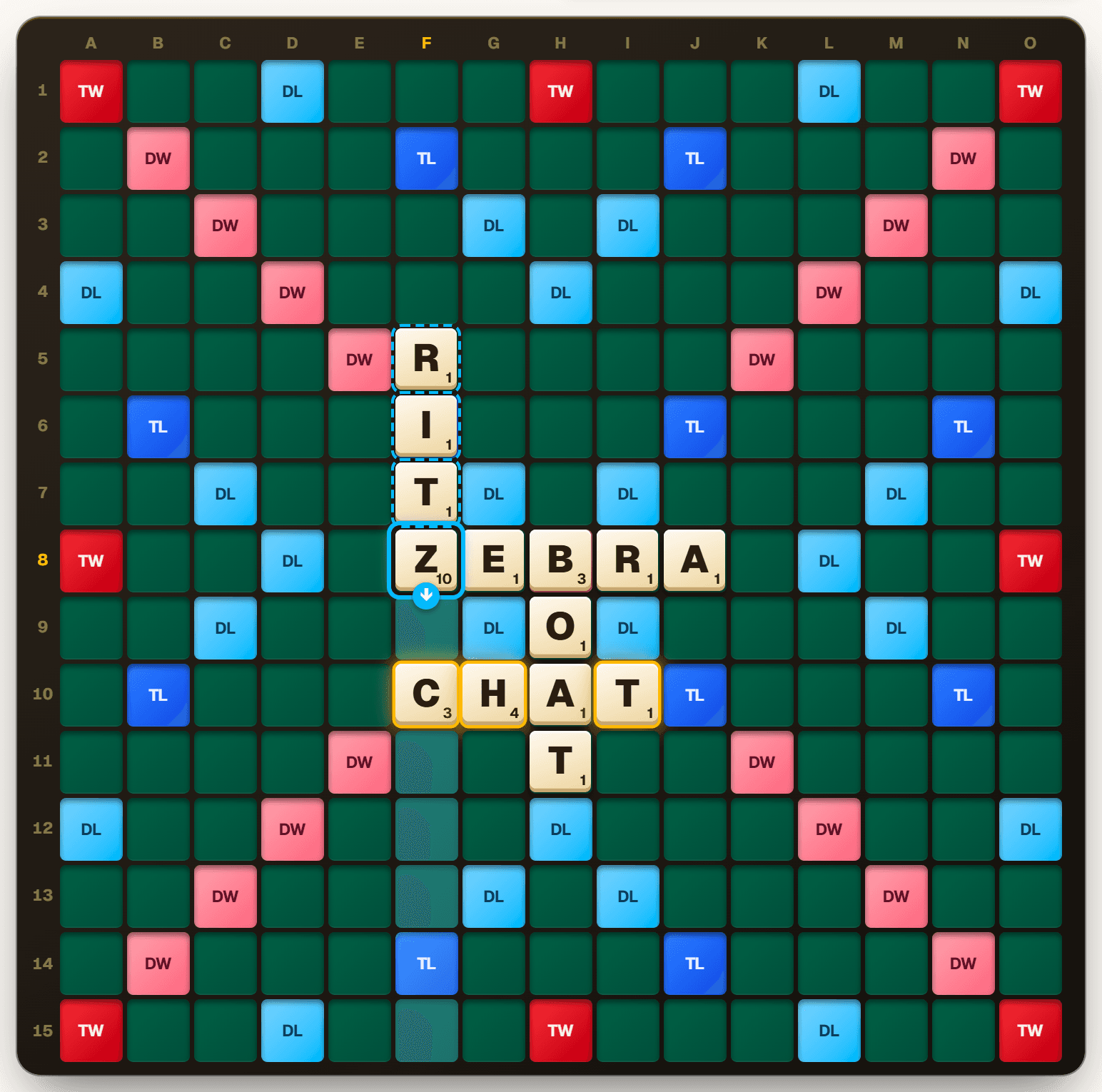 A word placed on the board