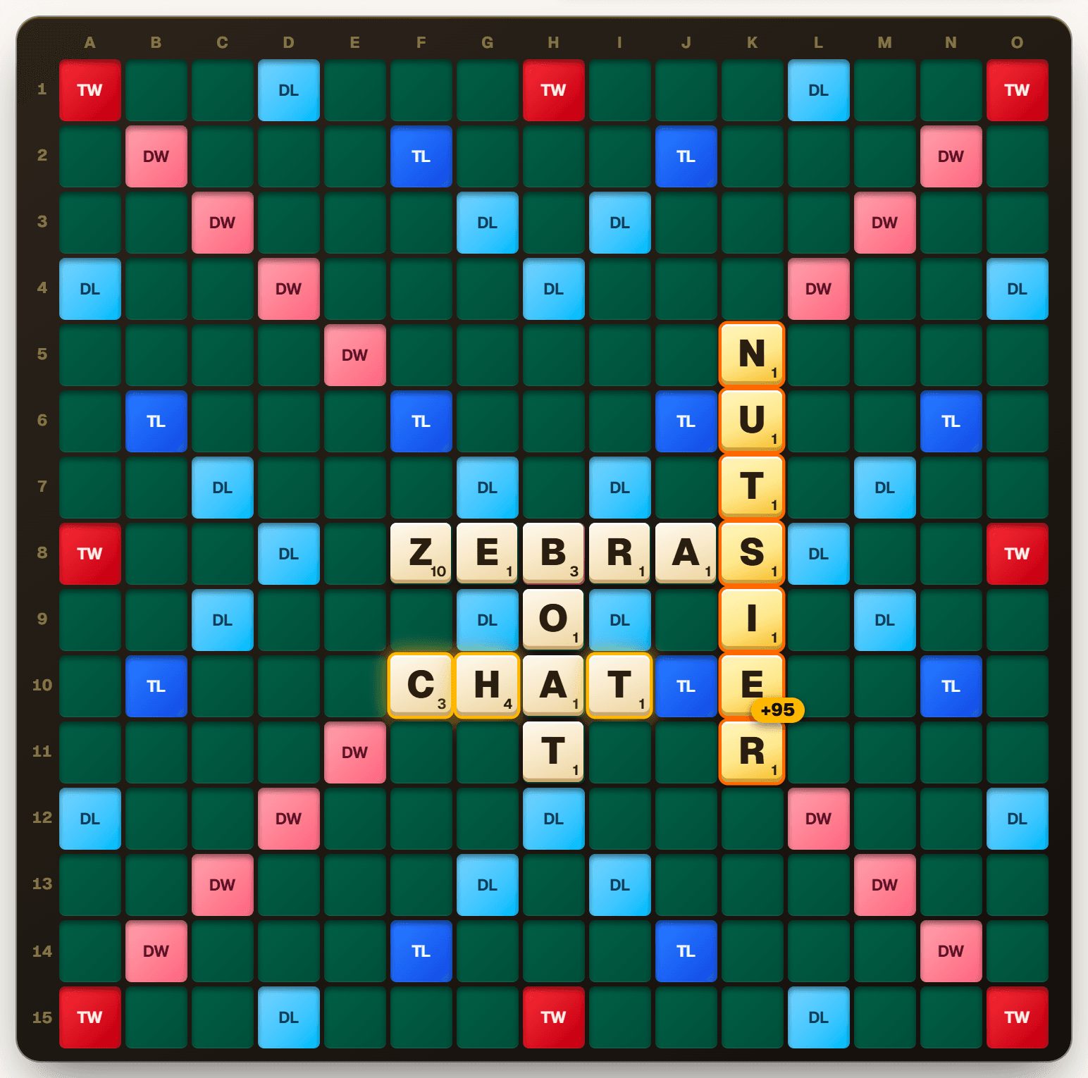 The picked move shown on the board